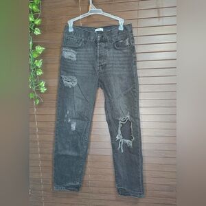 Forever 21 Destroyed Buttonfly Straight Leg High rise Black Jeans Womens Size 27